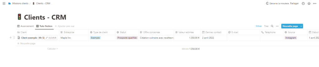 Fichier clients dans Notion